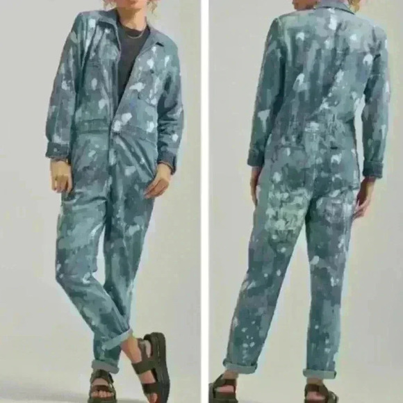 Free People Lee Vintage Modern Union Alls Paint Splatter NWT Denim Jumpsuit L - Picture 1 of 10